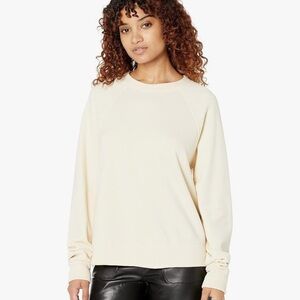 Monrow Reverse Mix Teddy Fleece Crew Neck Raglan Sleeve Sweatshirt with Side Zip